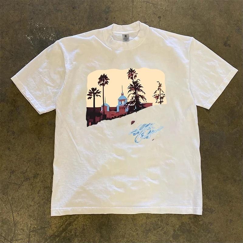 Pure Cotton Double Thread Loose Fit Short Sleeve Tshirt American Retro Style For Unisex And Unisex Breathable Summer Top