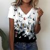 Summer Women T-Shirts 3D Butterfly Floral Print Short Sleeve V Neck Tee Large Size Women Girls Clothing Y3k T-Shirt Streetwear