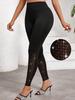 Women's High-Waisted Lace Rhinestone Patchwork Leggings, Black Stretch Knit