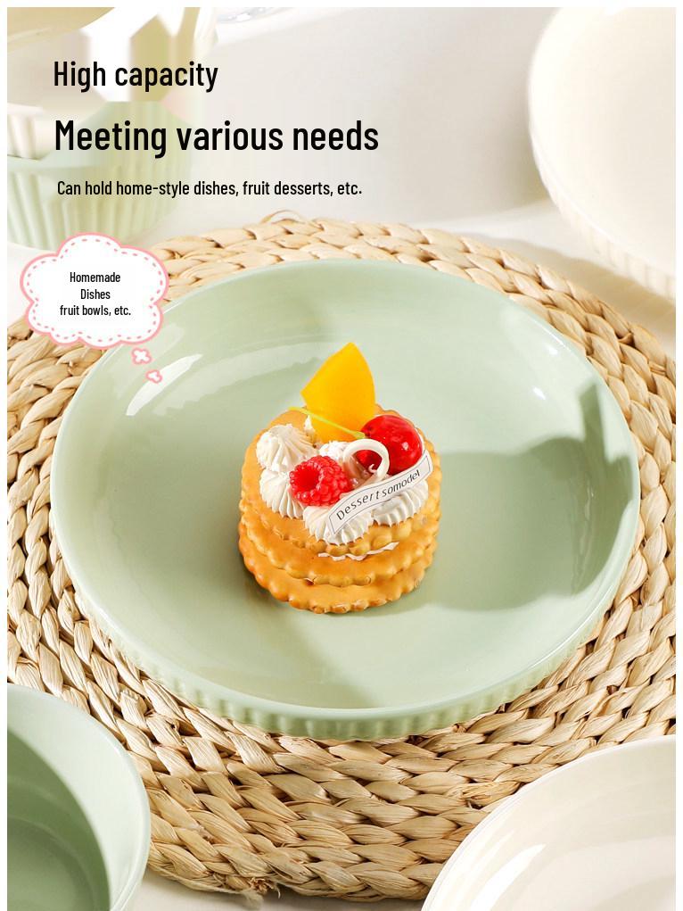 French Cream Style Ceramic Tableware Set - 4/6 Pieces, High Temperature Resistant Plates for Family Use