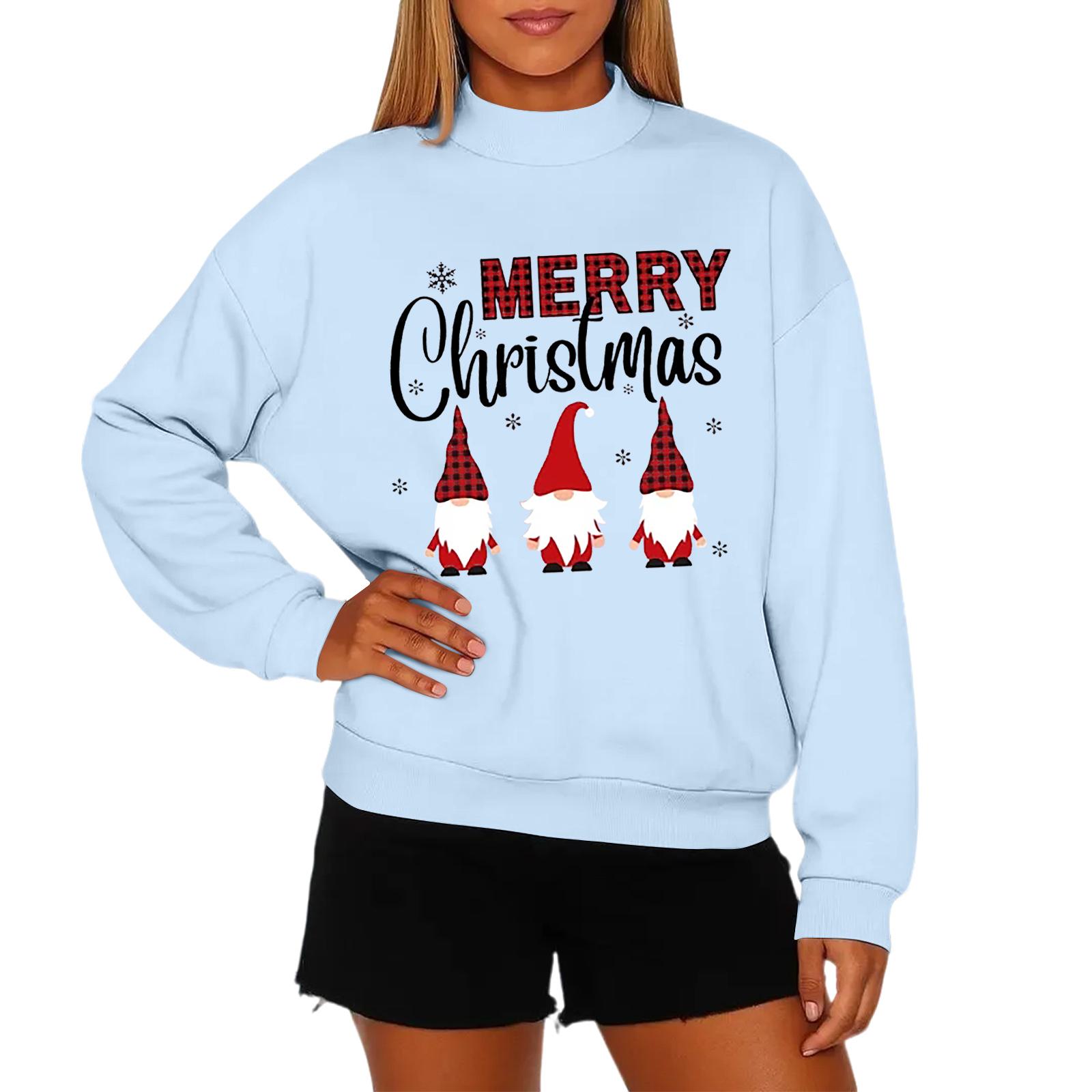 

Женская модная повседневная толстовка с круглым вырезом и длинными рукавами с рождественским принтом XL небесно-голубой