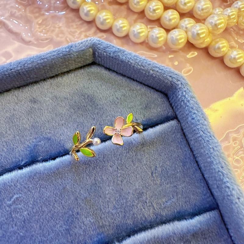 Stylish Geometric Open Ring With Dazzling Zircon Stone And Elegant Pearl For Women