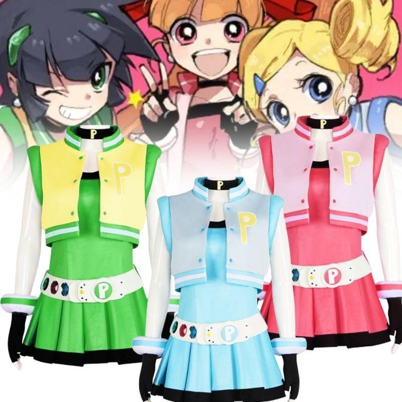 Colorful Polyester Powerpuff Girls Cosplay Costume Perfect For Halloween Or Stage Performances