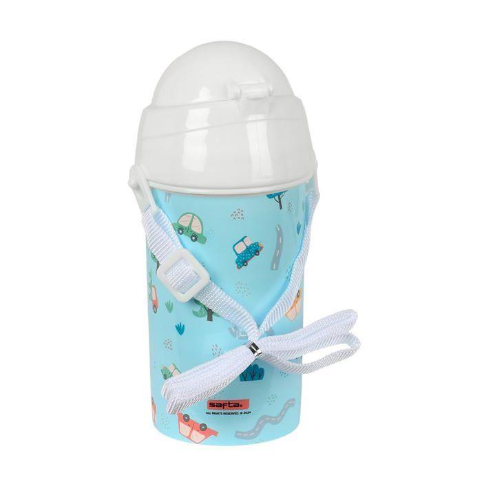 Bouteille à ouverture automatique - safta - 500 ml - Paille intégrée - Sans BPA - Bandoulière - Bleu - Compact