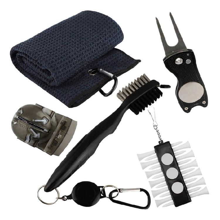 Multi-in-1 Golf Club Cleaning Set and Pitch Repair Tool Accessory for Golf Bag