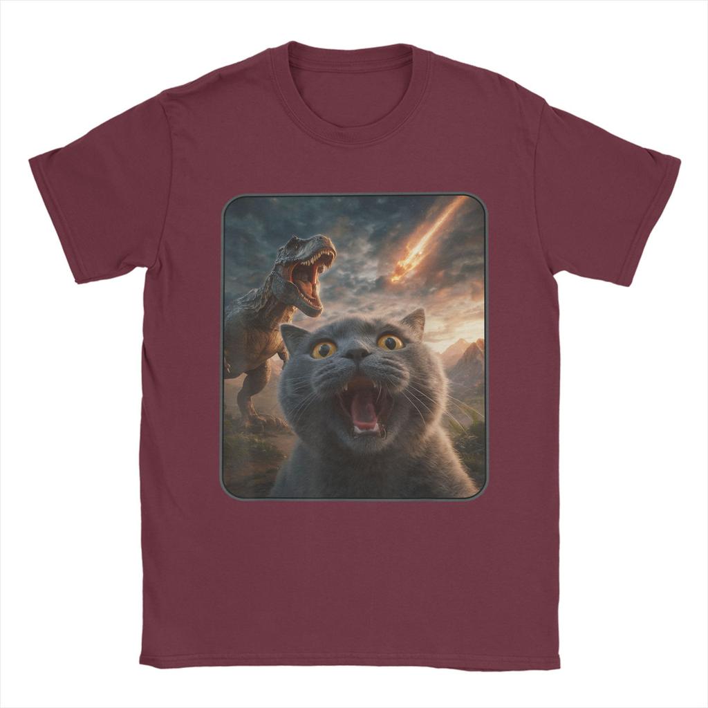 Vintage T-Shirt Cat with T-Rex Dinosaur Funny Cat T Rex Shirt Meme T-Shirts  Novelty Tee Shirt for Summer Short Sleeve Clothing