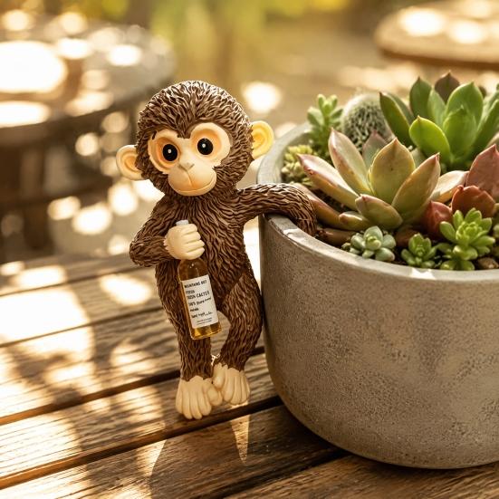 Garden Resin Statue Planter Hanging Monkey Statue, Plant Pot Hugger, Sculpture Cute Miniature Figurine for Flower Edge Decoration Weatherproof