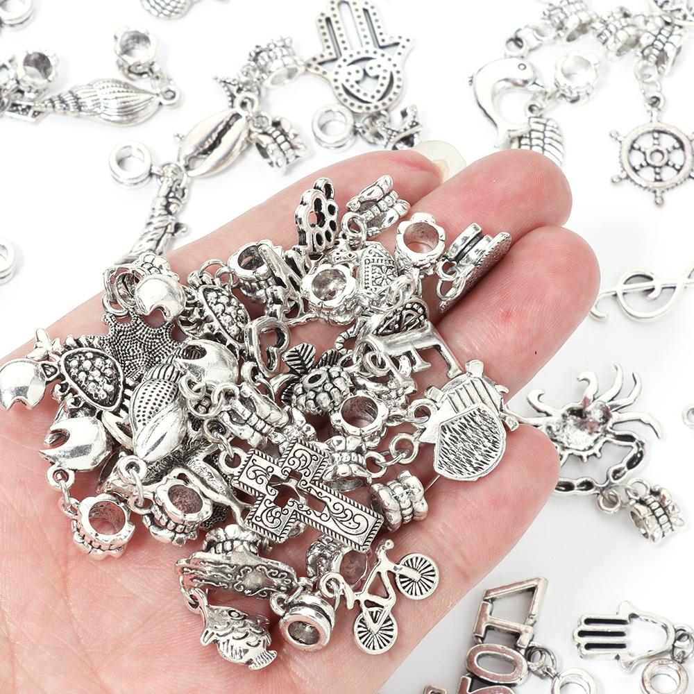 Louleur 10pcs Antique Silver Color Pendants Charm Big Hole Pendant For Jewelry Making DIY Gifts Bracelet Necklace Accessories