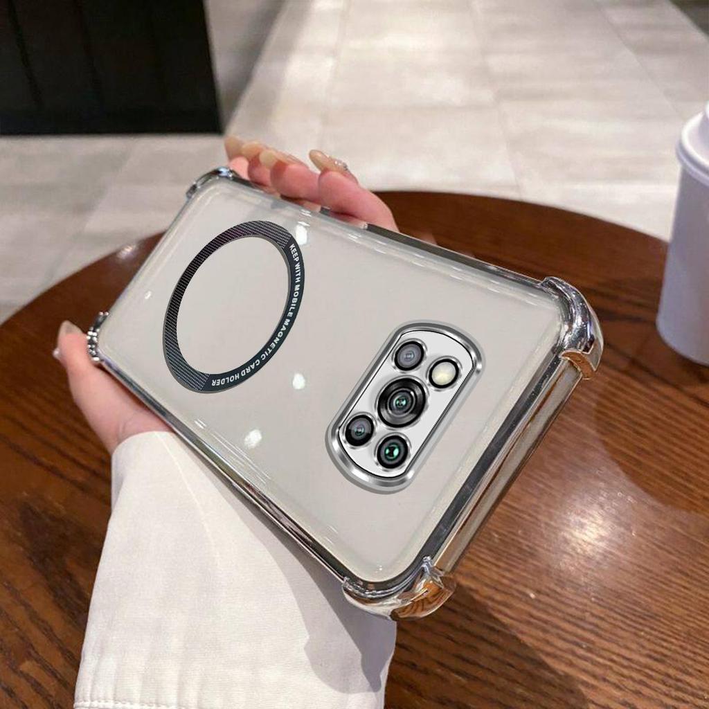 Case for Xiaomi POCO X3 Pro,X3 NFC Clear Magnetic Casing Electroplated Lens Frame Phone Cover