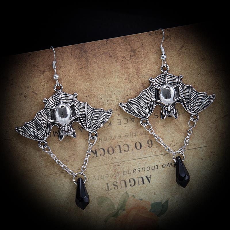 Dark Gothic Style Bat Earrings, Halloween Creative Earrings, Inverted Bat Shaped Exaggerated Personalized Ear Hooks