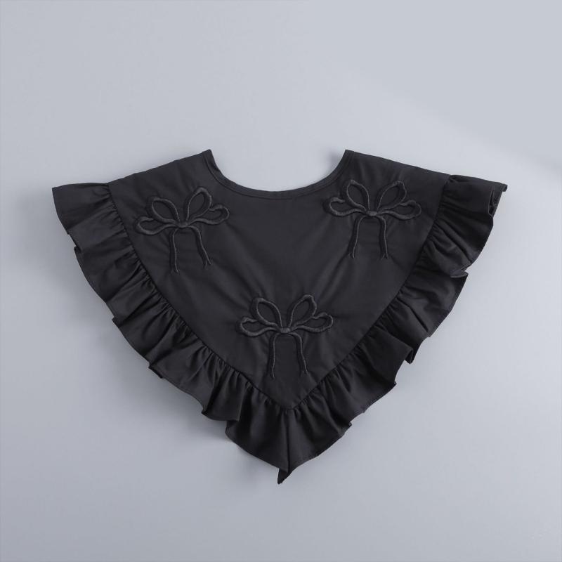 CourtStyle Detachable Collar with Ruffle Trim and Embroidery Bowknot Shirt Collar Shawl Wrap Formal Occasion Accessory