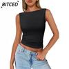 Women's Fashion Casual Solid Color Print Sleeveless O-Neck Blouses & Shirts