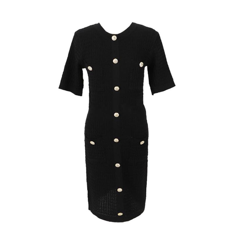 Dámské pletené patchworkové šaty s krátkým rukávem a slim fit střihem na léto 2021