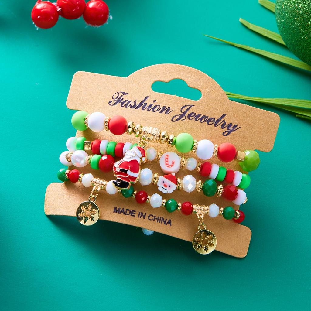 Christmas Combination Bracelet Creative Colorful Acrylic Santa Snowflake Stretch Beaded Bracelet Kids Merry Christmas Gift Favor