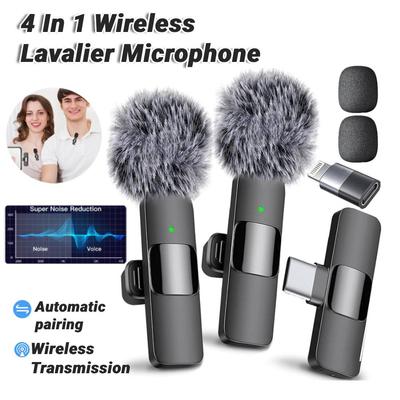 Microphone- Cravate Sans Fil 2 en 1 Charge Type-C Enregistrement Vidéo Microphone Réduction de Bruit pour iPhone Ordinateur Tablette Caméra