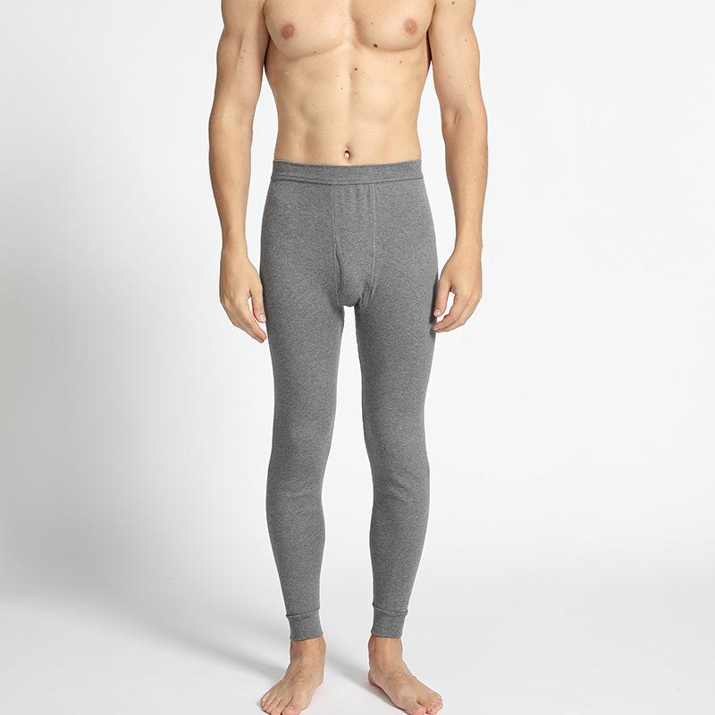 Men's Slim Fit Pure Cotton Autumn Pants for Middle-Aged & Elderly - Warm, Solid Color, Thin Wool Underpants