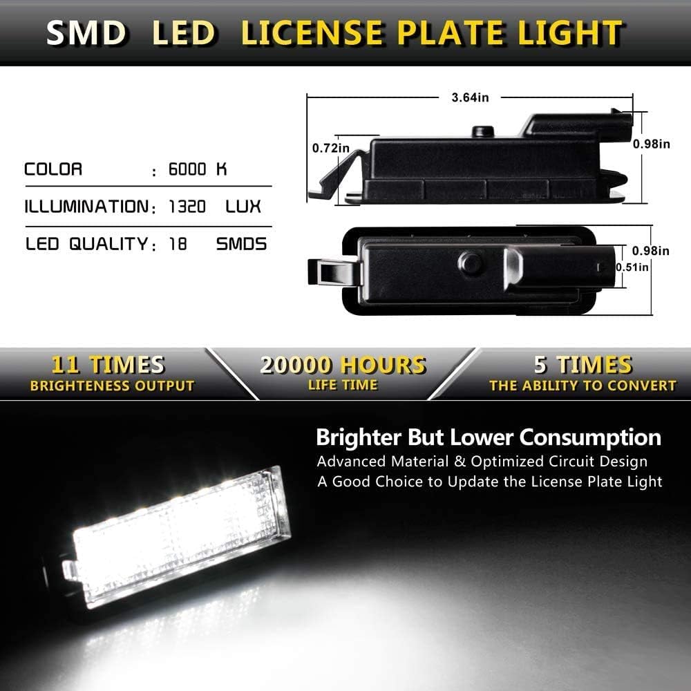 LED License Plate Light Lamp Assembly For 2015- Dodge Charger Challenger Chrysler 300 Pacifica Jeep Compass 6000K Dimond White, Pack of 1