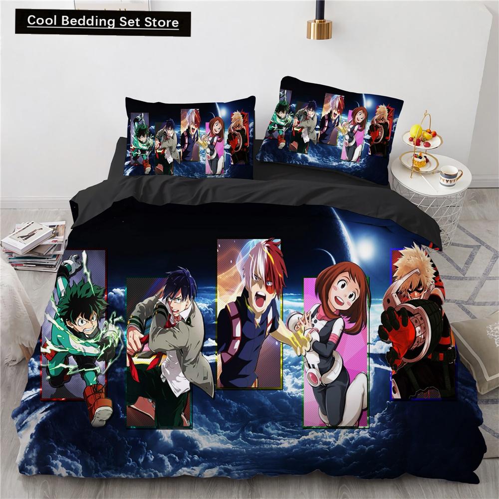 Nowy Anime My Hero Academy Pościel Zestaw Postacie Anime Poszewka na kołdrę 3D Cartoon Poliester Poszewka na kołdrę Queen King Size Dzieci Chłopcy