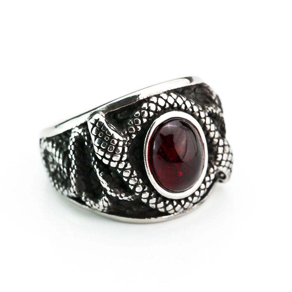 

Stainless Steel Gemstone Men s Rings Vintage Personality Double-Headed Snake Titanium Steel Ring 7 серебряный