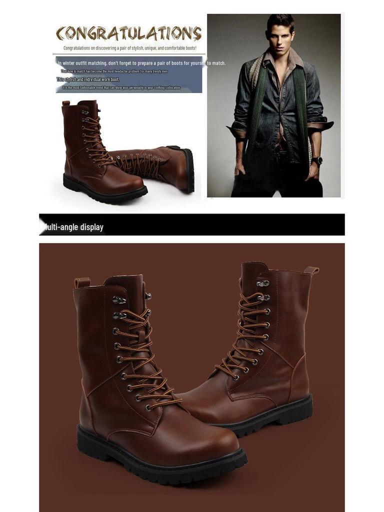 Spot Leder Militärstil High-Top Rutschfeste Fleecegefütterte Kampfstiefel - Leicht, Abriebfest und Warm zum Wandern und Arbeiten.