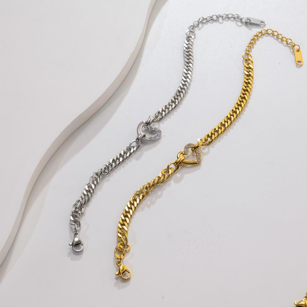 Gold And Silver Two-Color Cuban Chain, Love Diamond-Encrusted Bracelet, Multi-Layer Stacking Design, The Same Hip-Hop Style Jewelry For Men And Women
