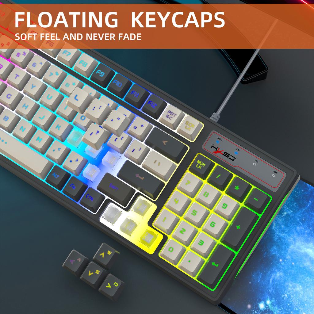 HXSJ V600B For Gaming 96 Keys Wired Keyboard RGB Backlit Mechanical Feel Membrane Keyboard