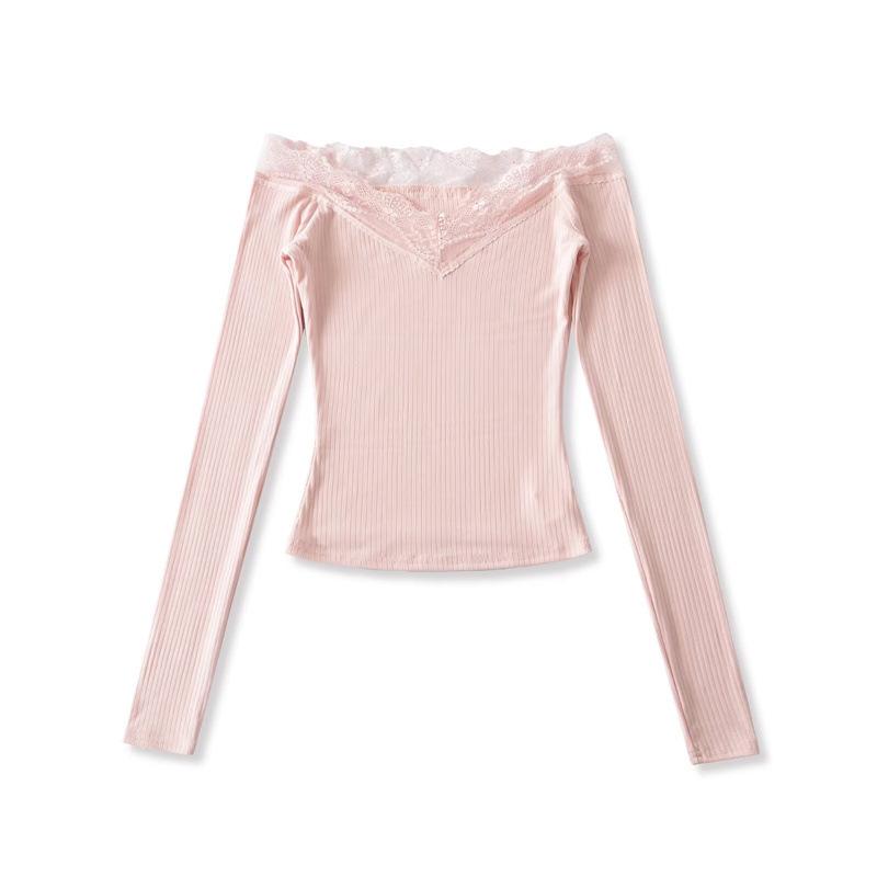 Spicy Lace Off-Shoulder Crop Top: Women's One-Shoulder Long-Sleeve, Waist-Cinching, Sexy Style.