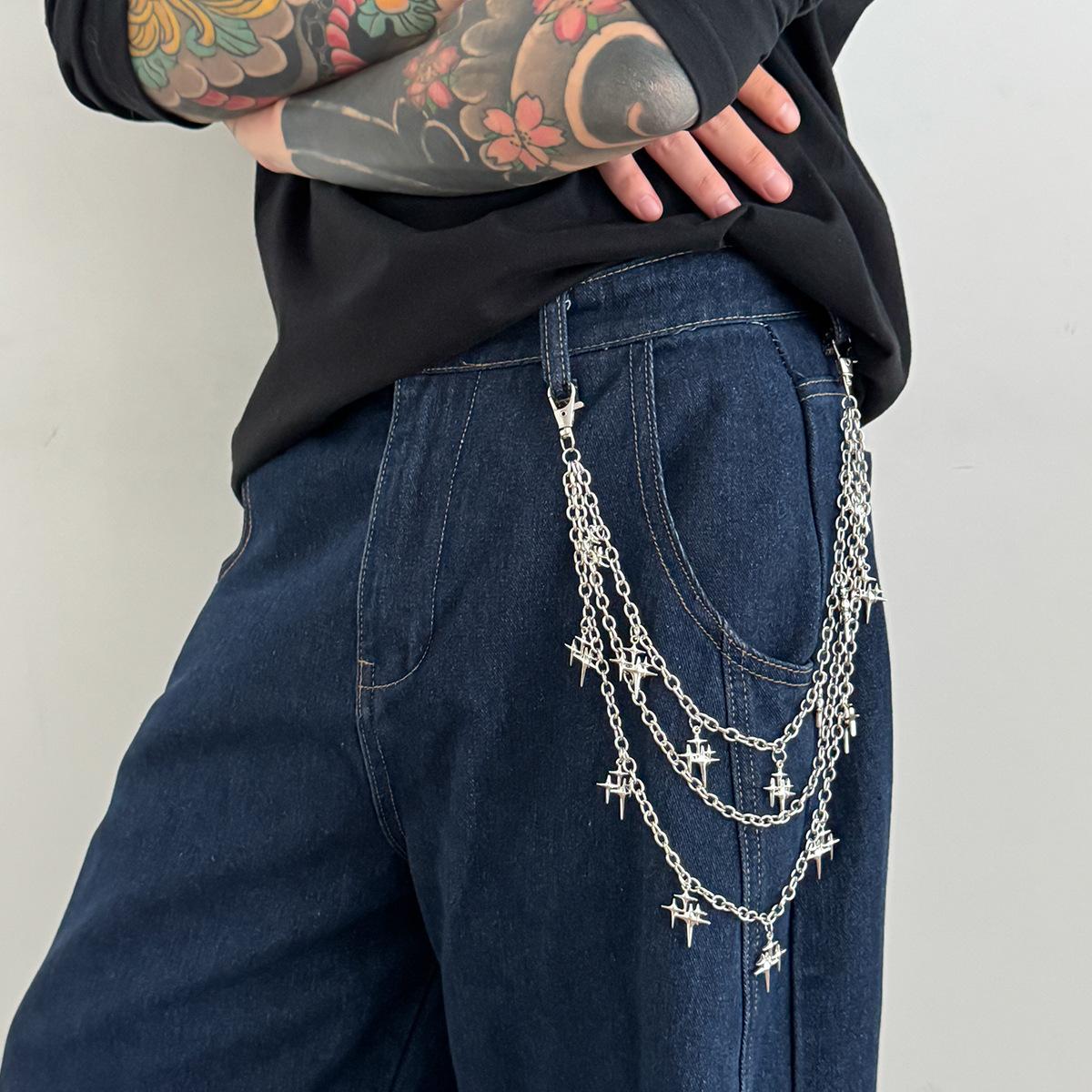 Модный Тренд Блестящая Звезда Джинсовая Цепь, Хип-Хоп Металлическая Многослойная Цепь На Талию Цепь с Подвеской