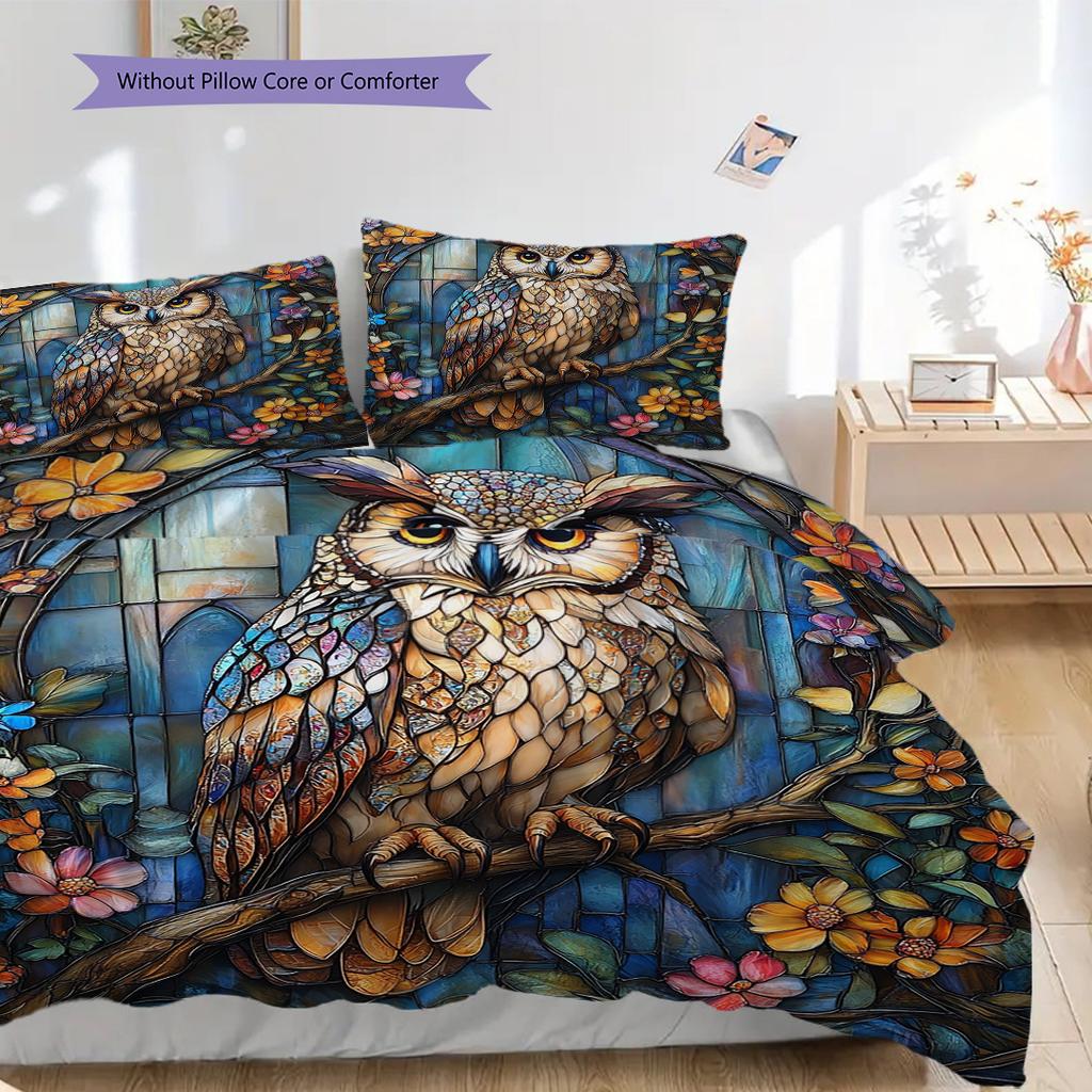 Eulenmuster Bettwäsche Steppdecke Set Bettbezug Kissenbezug Heimdekoration Geburtstagsgeschenk (1 Bettbezug + 2 Kissenbezüge, ohne Füllung)