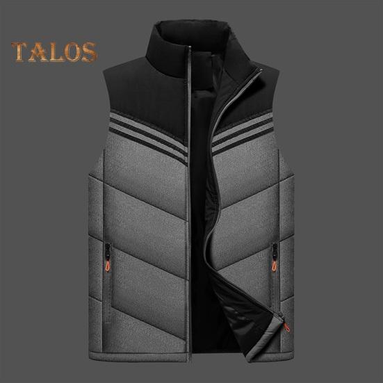 Męska bawełniana kamizelka ze stójką, bez rękawów, zapinana na suwak, z kieszeniami, kolorowy wzór w paski, gruba termiczna ocieplana kamizelka