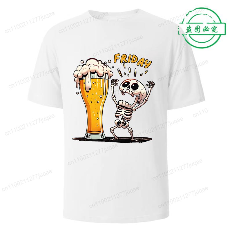 Funny Friday Drink Beer Skull Men's T-Shirt Harajuku Street Top Sportswear Breathable Oversize Men's Clothing Streetwear Casual