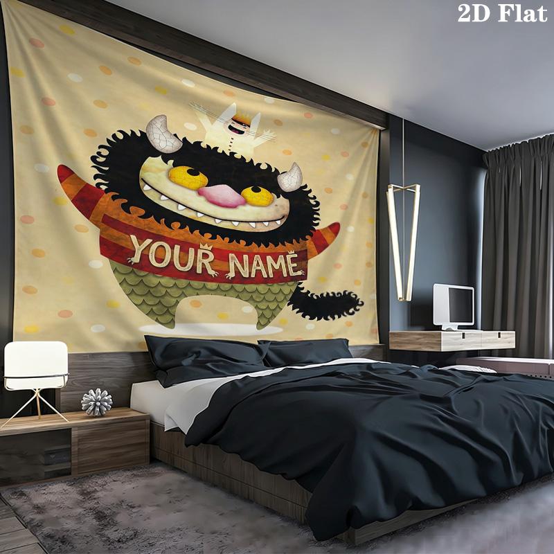Monster Adventure Custom Name Wall Tapestry Aesthetic Wall Hanging Printed Fabric Blanket Decorative Tapestries For Bedroom Living Room Home Decor