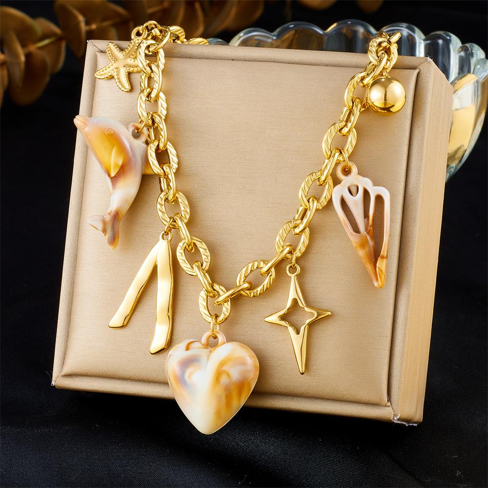 DIEYURO 316L Stainless Steell Pearl Starfish Imitation Shell Necklace For Women New Fashion Ocean Neck Chain Jewelry Gift