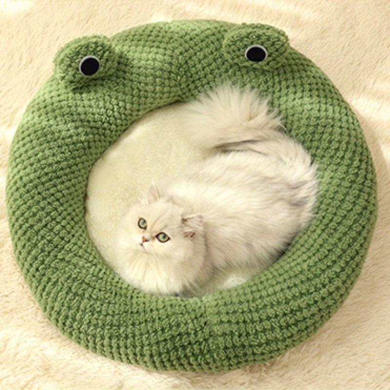 

1pc Adorable Frog-Shaped Pet Bed-Soft Plush Cozy Calming Nest for Deep Sleep Comfort, for Cats & Small Dogs Indoor Lounger 50x50cm зелёный