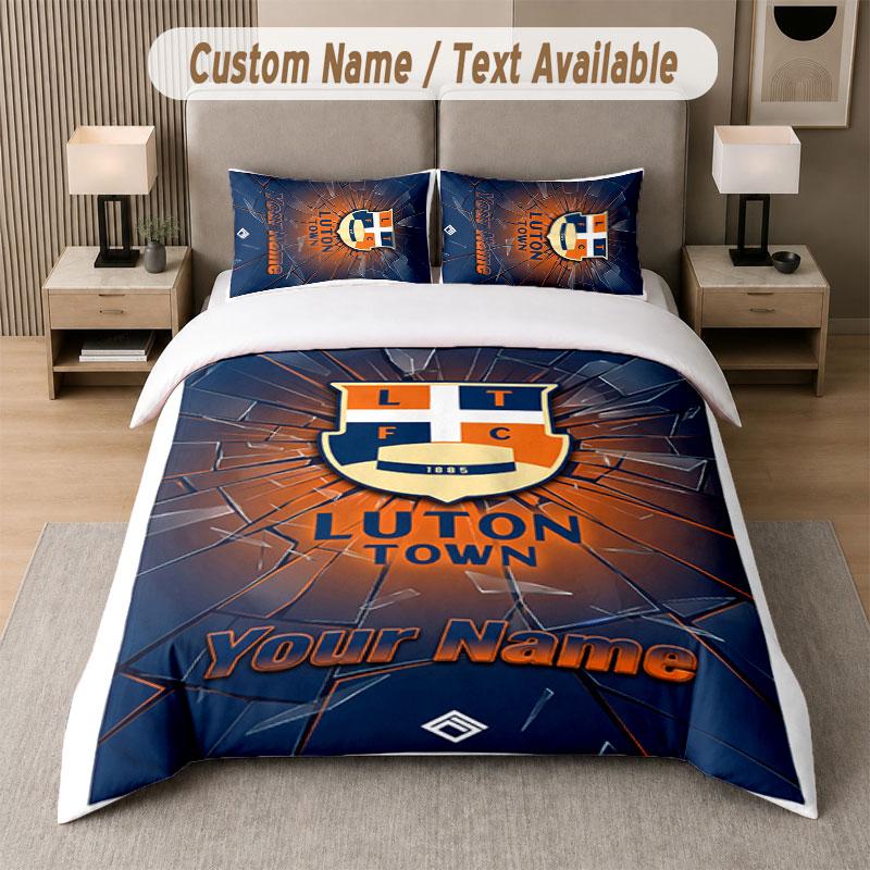 Benutzerdefiniertes Bettwäsche-Set Luton Town Muster, Druck Name Text 1 Bettbezug plus 2 Kissenbezüge Heimtextilien