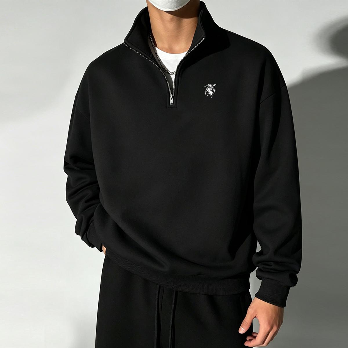 Men s Stand-Up Collar Half-Zip Sweatshirt, Loose-Fit, Lightweight, Long-Sleeve, 2026 Early Fall Casual Top L