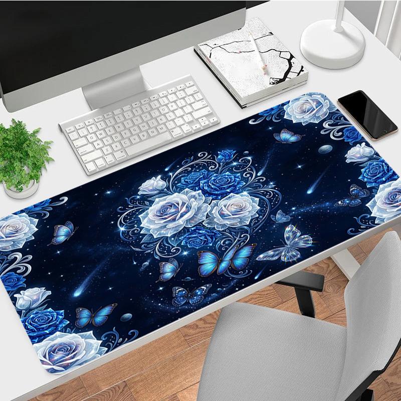 Blue Roses Xl Gaming Mouse Pad Nonslip Rubber Base Stitched Edge Waterproof Desk Mat For Pc Laptop Gamer Office Computer Accessories C927119