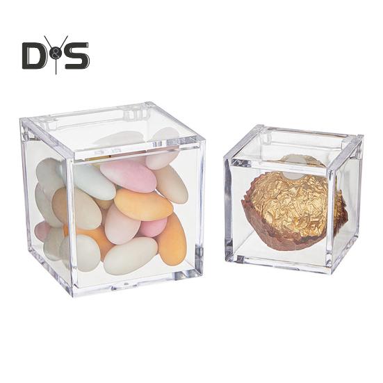 Clear Acrylic Boxes Small Square Cube Containers with Lid Plastic Storage Organizer for Candy Pill Tiny Jewelry