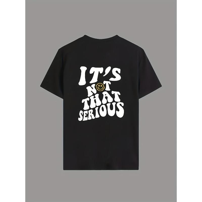 

European sizes Boys Teen Graphic T-Shirt with IT S NOT THAT SERIOUS Print, Regular Thickness Summer Streetwear Loose Fit Round Neck 164cm чорний
