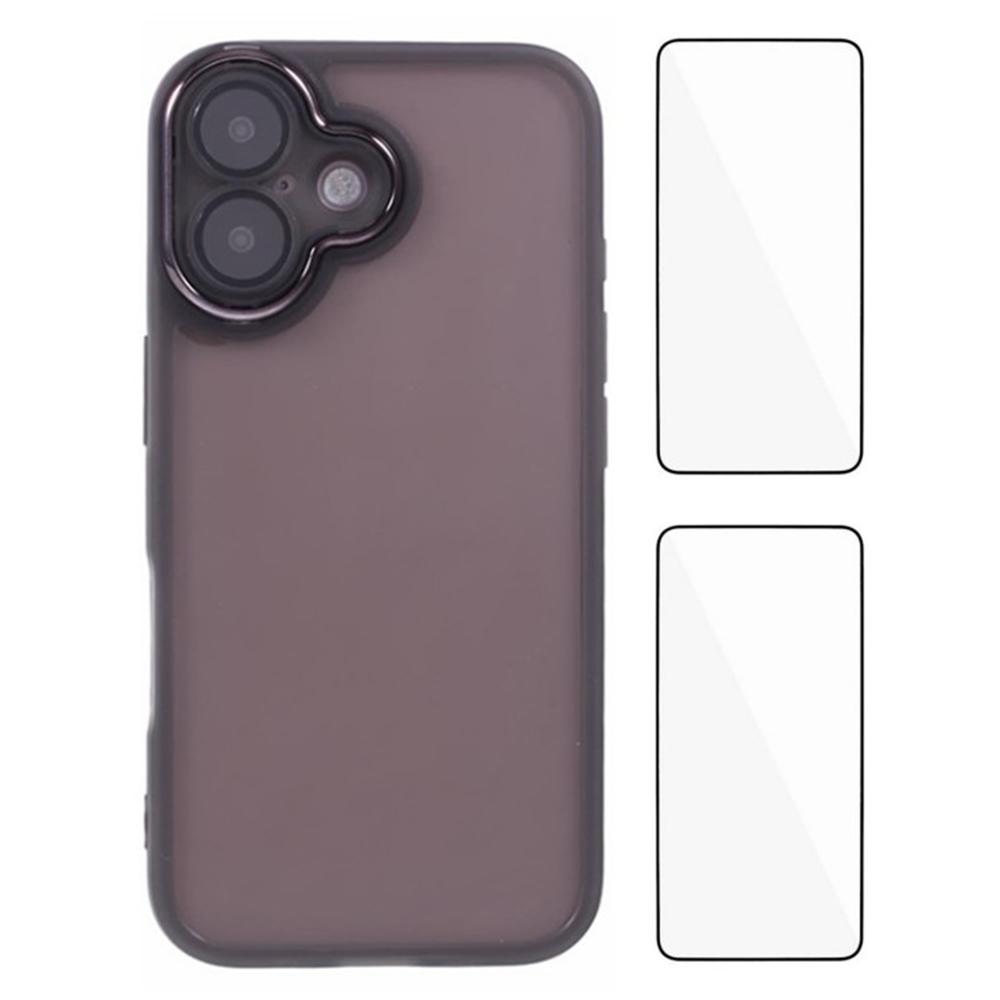 

WANLONFENG DKSM2 Series For iPhone 16 Case TPU Clear Phone Cover with 2Pcs Screen Film/Electroplated Lens Frame Transparent Black