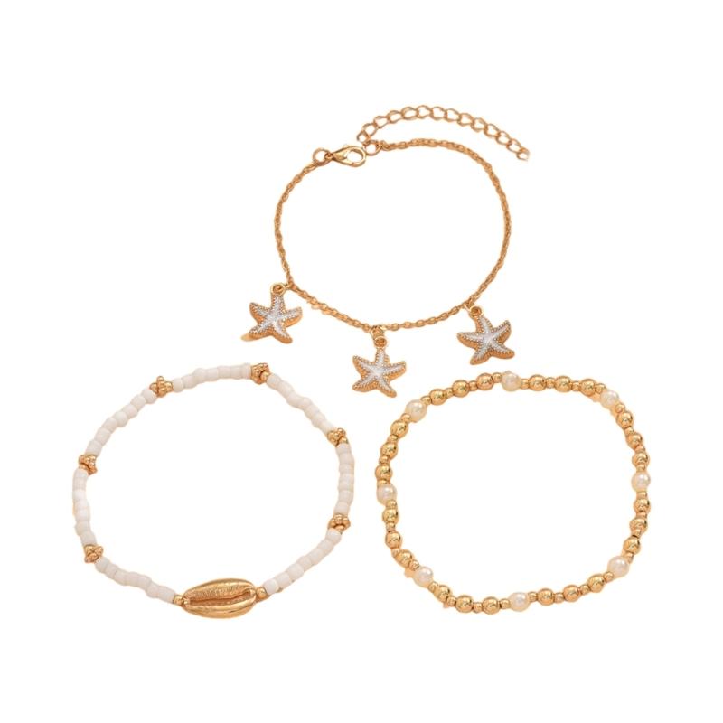 

Bohemian Styles Anklet Set Multilayer Seashells Starfish Foot Chain Jewelry Adjustable Beach Accessories