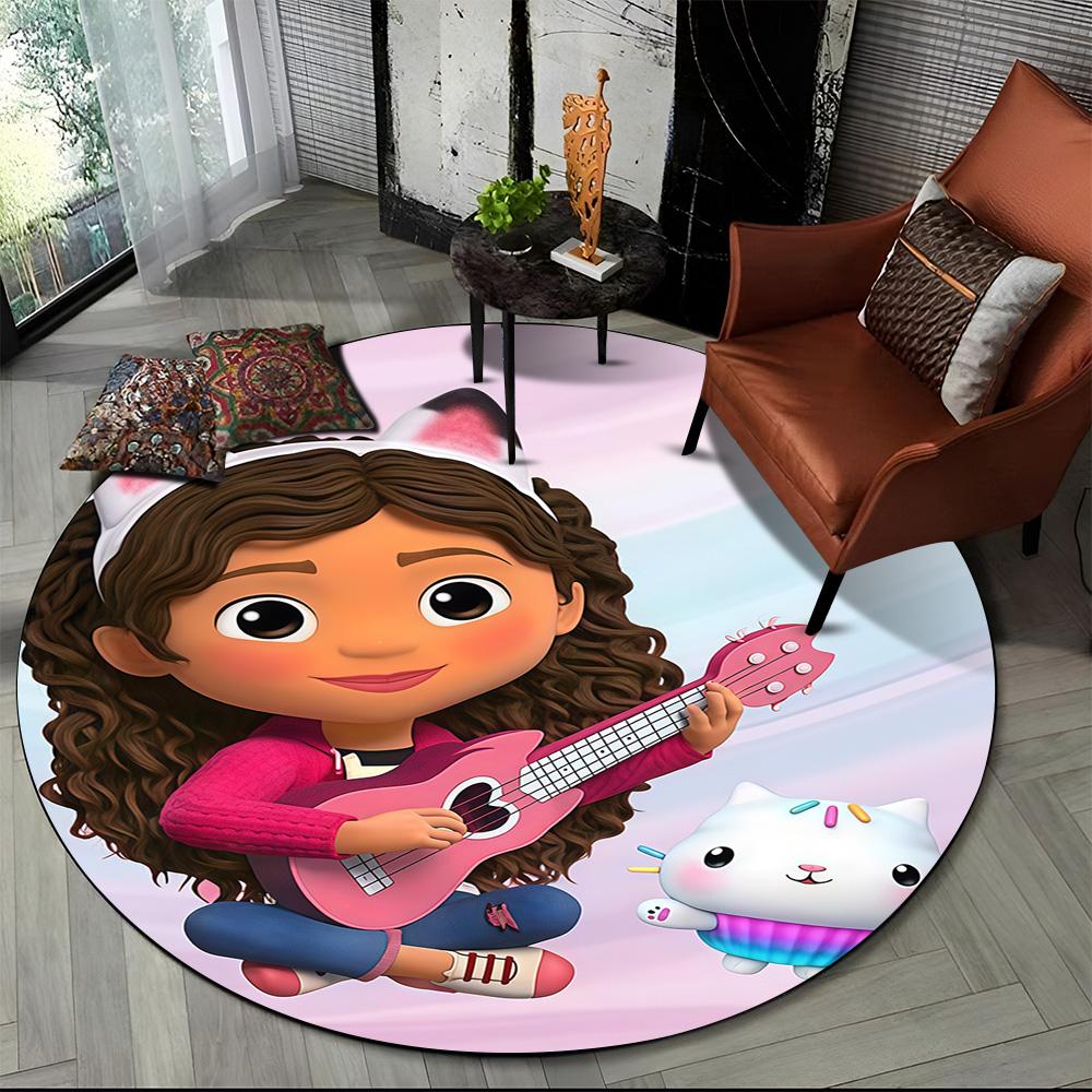 Tappeto Rotondo Tondo Cartone Animato 3D Carino Casa delle Bambole di Gabby Ragazza, Tappeto per Soggiorno Camera da Letto Divano Stanza dei Giochi Decorazione, Tappetino Antiscivolo per Bambini