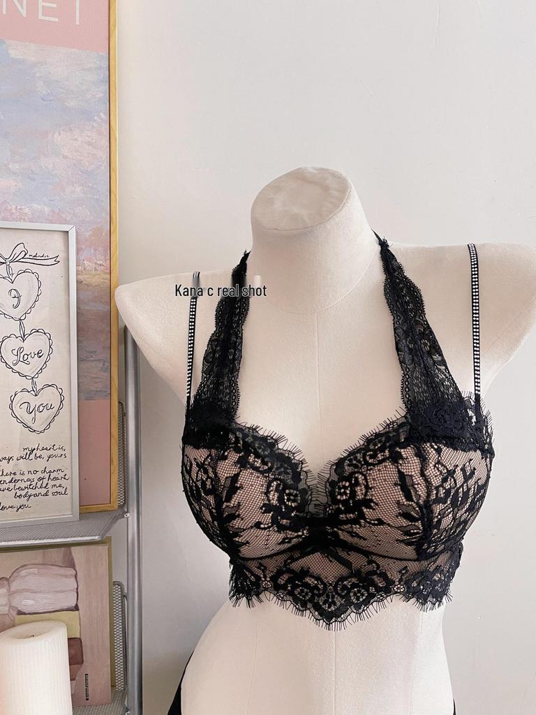 French Pure Desire Lingerie Set: Halter Lace Bra & Beautiful Back Anti-Sagging Bra