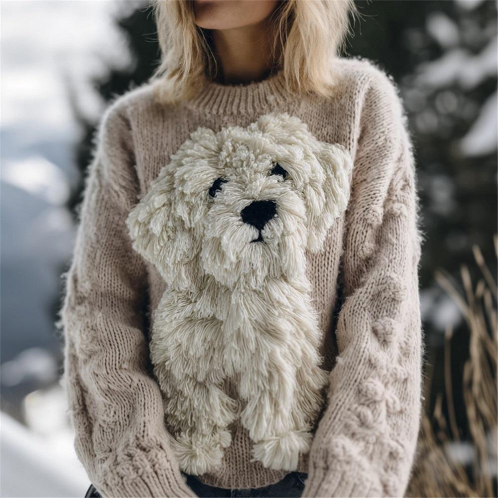 Maglione da donna a girocollo largo con stampa natalizia, maglione casual alla moda