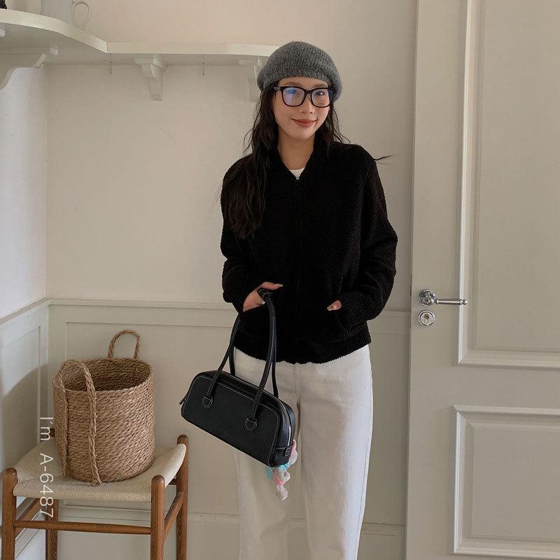 Women's Du Xiaozhai Stand Collar Zipper Cardigan - 2024 Autumn, Retro Design, Cozy Fit