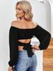 Damen schulterfrei gerafft gebundenes Crop-Top Laternenärmel Boho Sommerbluse