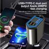 Retractable Car Charger, 4 In 1 Fast Charging Car Charger 120W, Retractable Cable and 2 USB Ports Car Charger Adapter Compatible