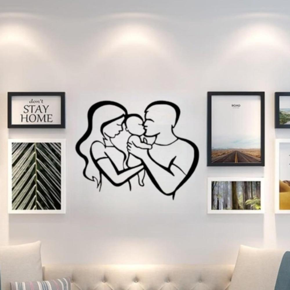 

HelloYoung Black Metal Wall Decor for Living Room Bedroom, Family Love Ornament, Dad Mom Kid Hanging Art, Indoor Home Decoration Gift Family