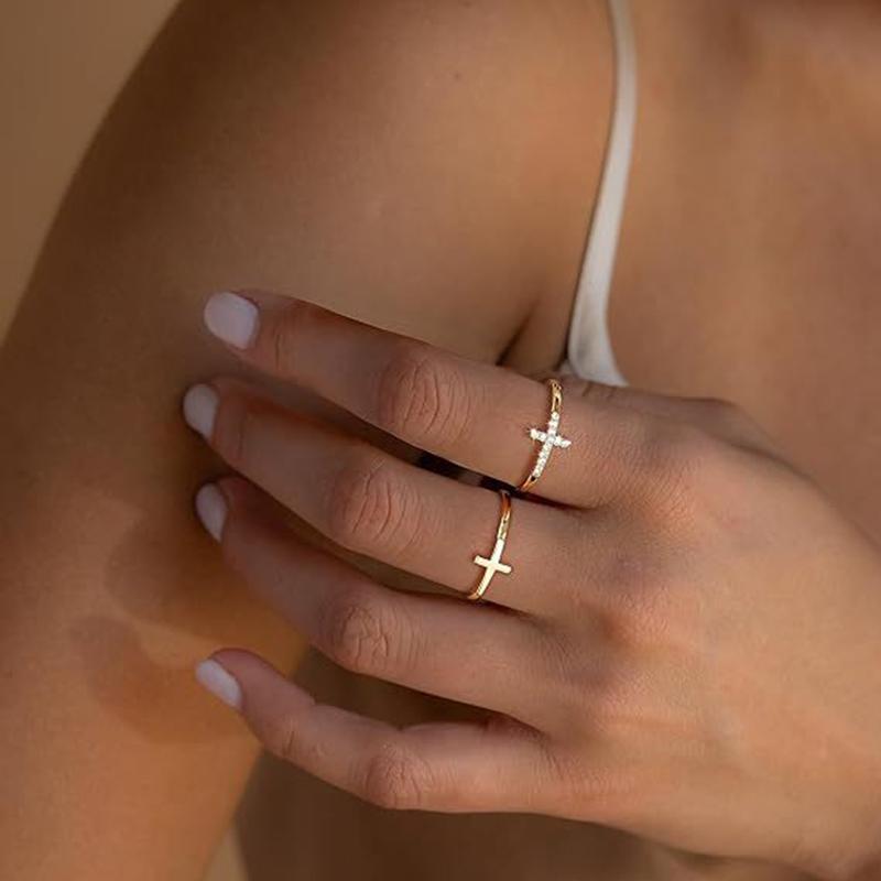 European And American Fashion Design Geometric Crucifix Open Mouth Ring Sets For Women Simple Adjustable Ring Jewerly