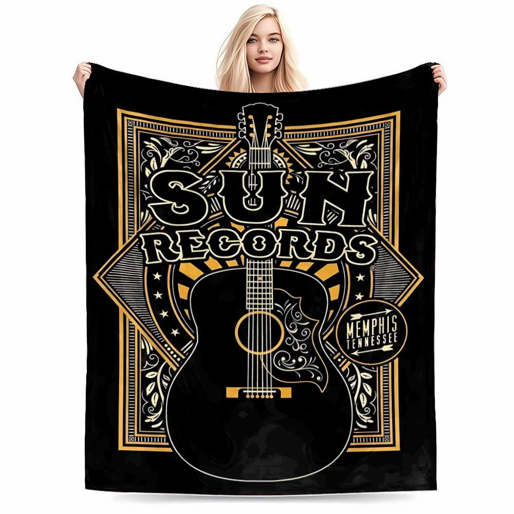 Vintage Sun Records Guitar Printed blanket Decorative Floor blanket blanket, suitable for use in the bedroom, living room, on the sofa